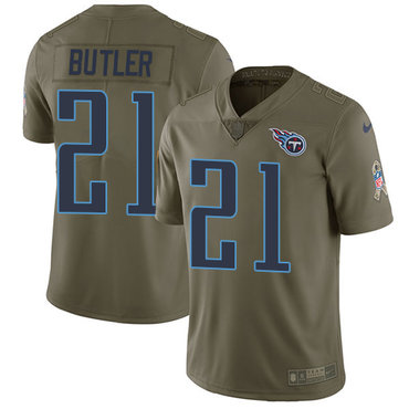 Personalized Titans #21 Malcolm Butler Olive Youth Stitched NFL Limited 2017 Salute to Service Jersey