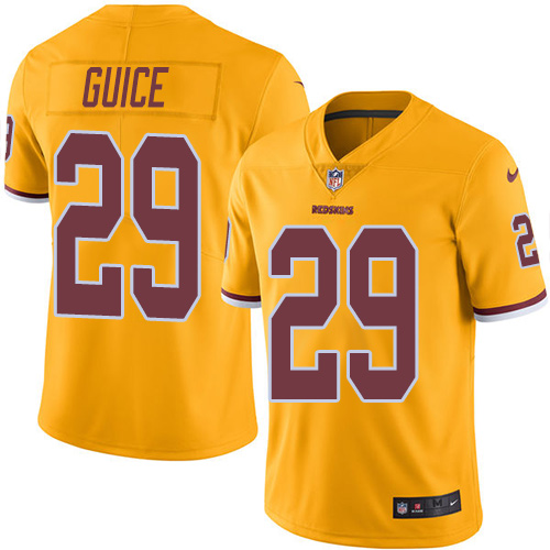 Personalized Redskins #29 Derrius Guice Gold Youth Stitched NFL Limited Rush Jersey