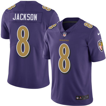 Personalized Ravens #8 Lamar Jackson Purple Youth Stitched NFL Limited Rush Jersey
