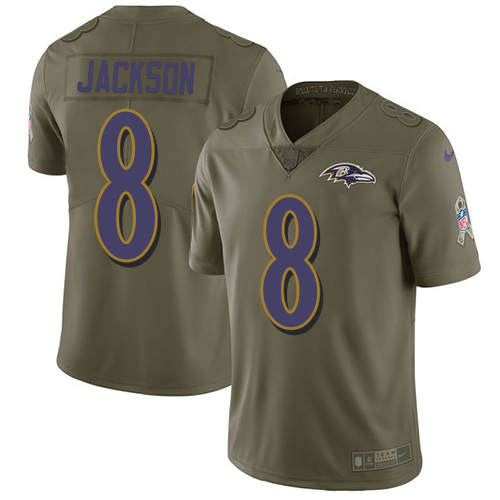 Personalized Ravens #8 Lamar Jackson Olive Youth Stitched NFL Limited 2017 Salute to Service Jersey