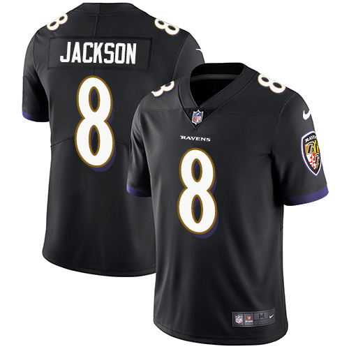 Personalized Ravens #8 Lamar Jackson Black Alternate Youth Stitched NFL Untouchable Limited Jersey