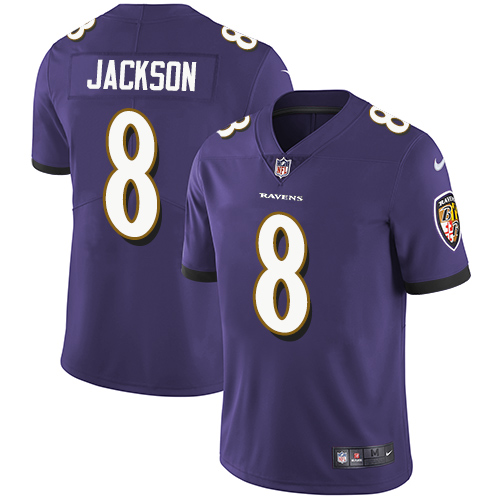 Personalized Ravens #8 Lamar Jackson Purple Team Color Youth Stitched NFL Untouchable Limited Jersey