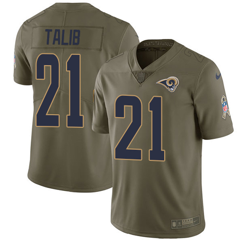 Personalized Rams #21 Aqib Talib Olive Youth Stitched NFL Limited 2017 Salute to Service Jersey