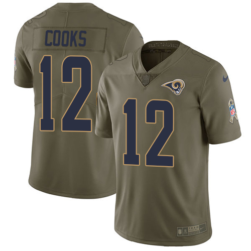 Personalized Rams #12 Brandin Cooks Olive Youth Stitched NFL Limited 2017 Salute to Service Jersey