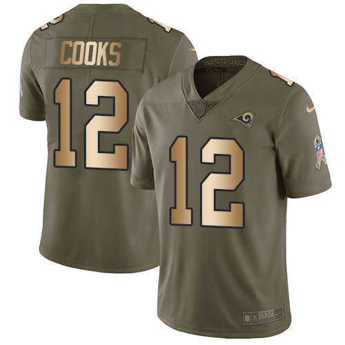 Personalized Rams #12 Brandin Cooks Olive Gold Youth Stitched NFL Limited 2017 Salute to Service Jersey