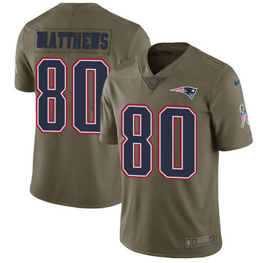 Personalized Patriots #80 Jordan Matthews Olive Youth Stitched NFL Limited 2017 Salute to Service Jersey