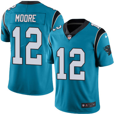 Personalized Panthers #12 DJ Moore Blue Youth Stitched NFL Limited Rush Jersey