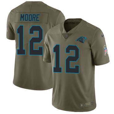 Personalized Panthers #12 DJ Moore Olive Youth Stitched NFL Limited 2017 Salute to Service Jersey