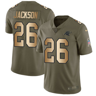Personalized Panthers #26 Donte Jackson Olive Gold Youth Stitched NFL Limited 2017 Salute to Service Jersey