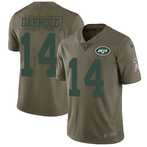 Personalized Jets #14 Sam Darnold Olive Youth Stitched NFL Limited 2017 Salute to Service Jersey