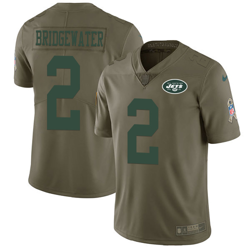 Personalized Jets #2 Teddy Bridgewater Olive Youth Stitched NFL Limited 2017 Salute to Service Jersey