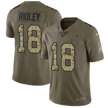 Personalized Falcons #18 Calvin Ridley Olive Camo Youth Stitched NFL Limited 2017 Salute to Service Jersey