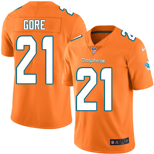 Personalized Dolphins #21 Frank Gore Orange Youth Stitched NFL Limited Rush Jersey