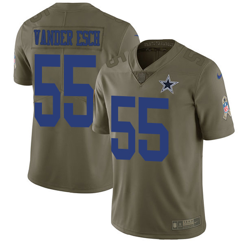 Personalized Cowboys #55 Leighton Vander Esch Olive Youth Stitched NFL Limited 2017 Salute to Service Jersey