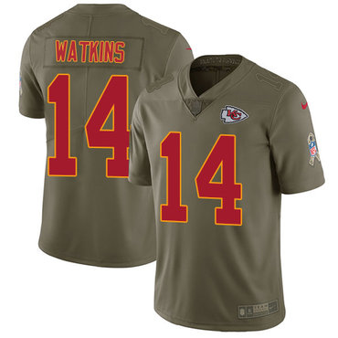Personalized Chiefs #14 Sammy Watkins Olive Youth Stitched NFL Limited 2017 Salute to Service Jersey