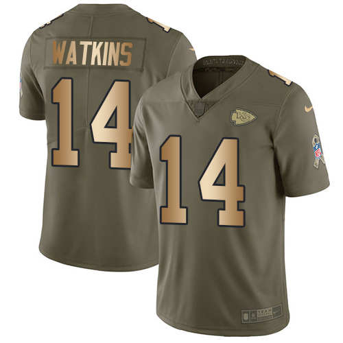 Personalized Chiefs #14 Sammy Watkins Olive Gold Youth Stitched NFL Limited 2017 Salute to Service Jersey