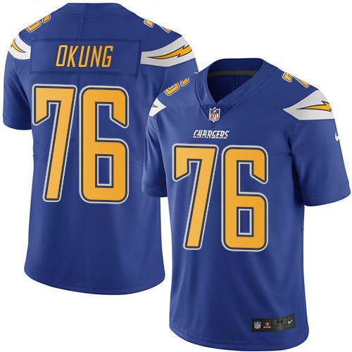 Personalized Chargers #76 Russell Okung Electric Blue Youth Stitched NFL Limited Rush Jersey