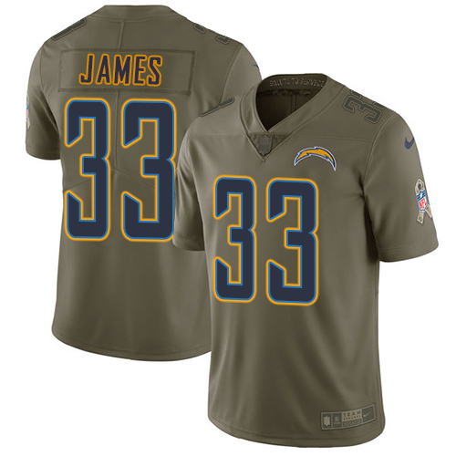 Personalized Chargers #33 Derwin James Olive Youth Stitched NFL Limited 2017 Salute to Service Jersey