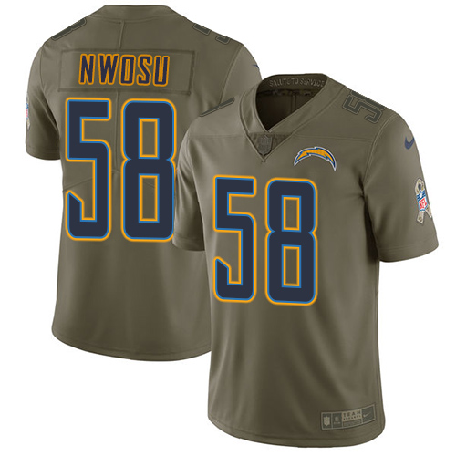 Personalized Chargers #58 Uchenna Nwosu Olive Youth Stitched NFL Limited 2017 Salute to Service Jersey