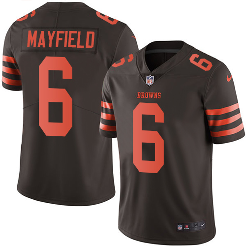 Personalized Browns #6 Baker Mayfield Brown Youth Stitched NFL Limited Rush Jersey