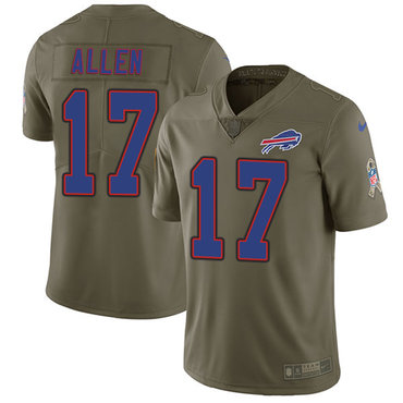 Personalized Bills #17 Josh Allen Olive Youth Stitched NFL Limited 2017 Salute to Service Jersey