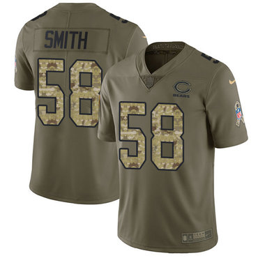 Personalized Bears #58 Roquan Smith Olive Camo Youth Stitched NFL Limited 2017 Salute to Service Jersey
