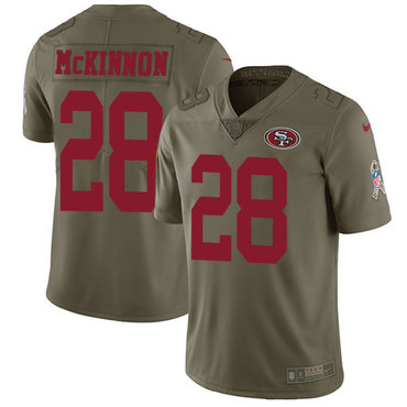 Personalized 49ers #28 Jerick McKinnon Olive Youth Stitched NFL Limited 2017 Salute to Service Jersey