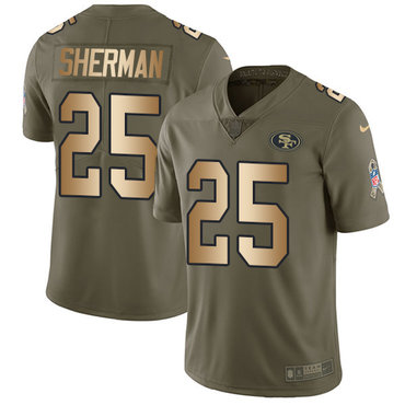 Personalized 49ers #25 Richard Sherman Olive Gold Youth Stitched NFL Limited 2017 Salute to Service Jersey
