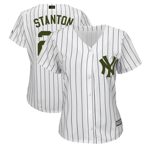 Personalized Women Yankees 27 Giancarlo Stanton White Women 2018 Memorial Day Cool Base Jersey
