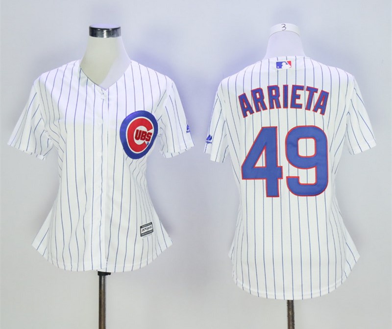 Personalized Women Cubs 49 Jake Arrieta White Women Cool Base Jersey