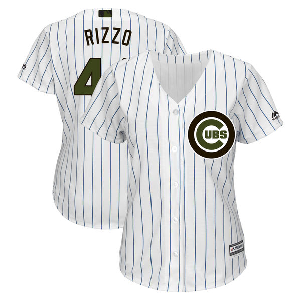 Personalized Women Cubs 44 Anthony Rizzo White Women 2018 Memorial Day Cool Base Jersey