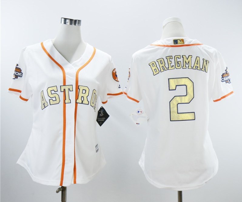 Personalized Women Astros 2 Alex Bregman White Women 2018 Gold Program Cool Base Jersey
