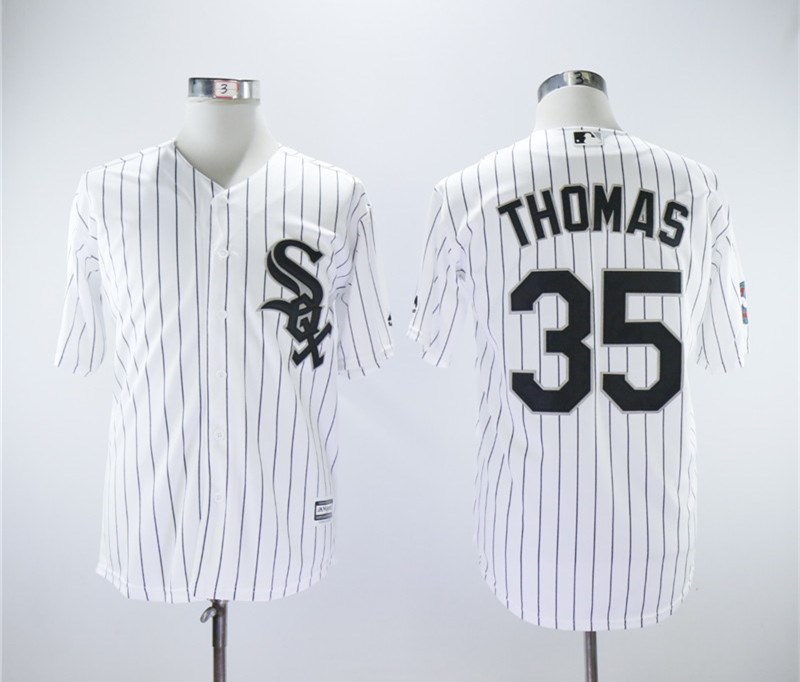 Personalized White Sox 35 Frank Thomas White With 2005 World Series Patch Cool Base Jersey