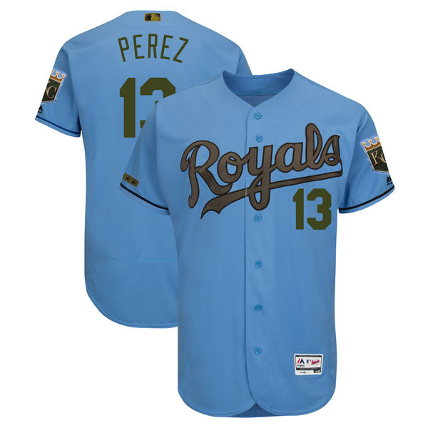 Personalized Royals 13 Salvador Perez Blue 2018 Memorial Day Flexbase Jersey