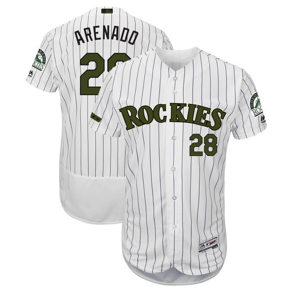 Personalized Rockies 28 Nolan Arenado White 2018 Memorial Day Flexbase Jersey