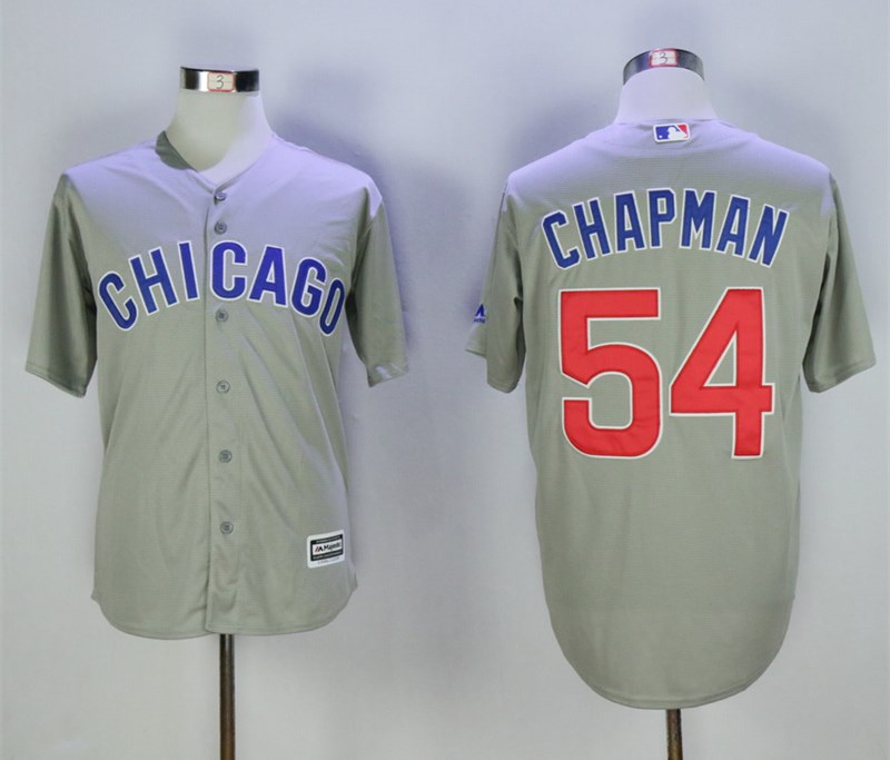 Personalized Cubs 54 Aroldis Chapman Gray Cool Base Jersey