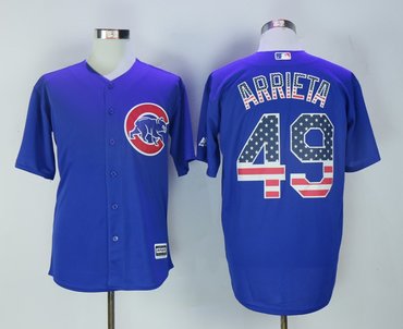 Personalized Cubs 49 Jake Arrieta Royal US Flag Cool Base Jersey