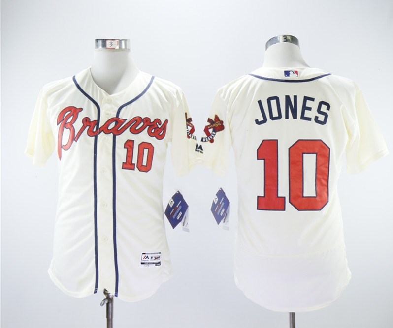 Personalized Braves 10 Chipper Jones Cream Flexbase Jersey