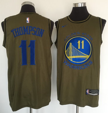 Personalized Warriors 11 Klay Thompson Olive Swingman Jersey