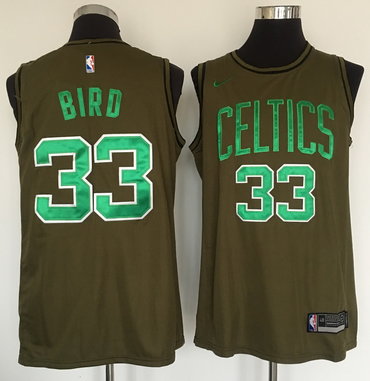 Personalized Celtics 33 Larry Bird Olive Swingman Jersey