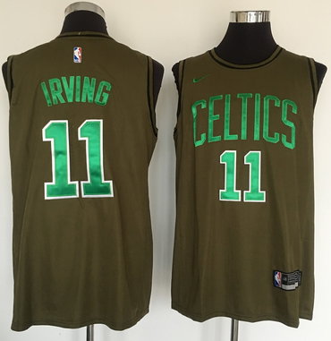 Personalized Celtics 11 Kyrie Irving Olive Swingman Jersey