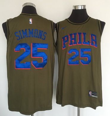 Personalized 76ers 25 Ben Simmons Olive Swingman Jersey