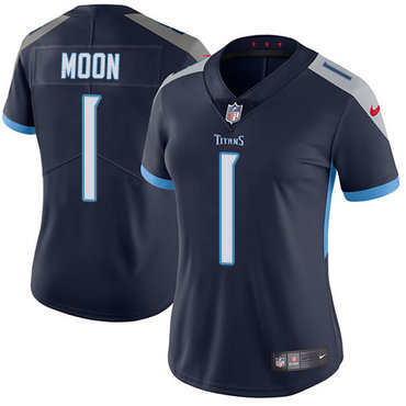 Personalized Titans #1 Warren Moon Navy Blue Alternate Women’s Stitched NFL Untouchable Limited Jersey