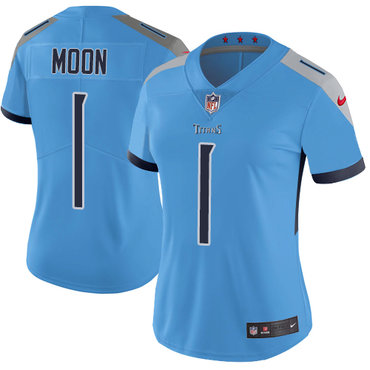 Personalized Titans #1 Warren Moon Light Blue Team Color Women’s Stitched NFL Untouchable Limited Jersey