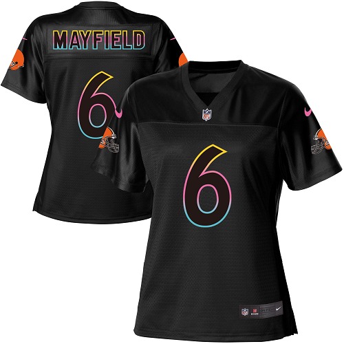 Personalized Browns #6 Baker Mayfield Black Women’s NFL Fashion Game Jersey