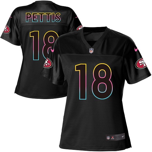 Personalized 49ers #18 Dante Pettis Black Women’s NFL Fashion Game Jersey