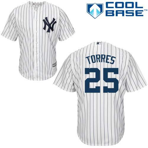 Personalized Yankees #25 Gleyber Torres White Strip New Cool Base Stitched Baseball Jersey