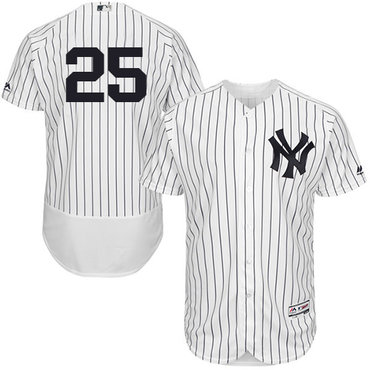Personalized Yankees #25 Gleyber Torres White Strip Flexbase Authentic Collection Stitched Baseball Jersey