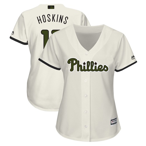 Personalized Women’s Phillies #17 Rhys Hoskins Cream 2018 Memorial Day Cool Base Women’s Stitched Baseball Jersey