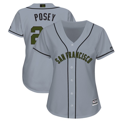 Personalized Women’s Giants #28 Buster Posey Grey 2018 Memorial Day Cool Base Women’s Stitched Baseball Jersey